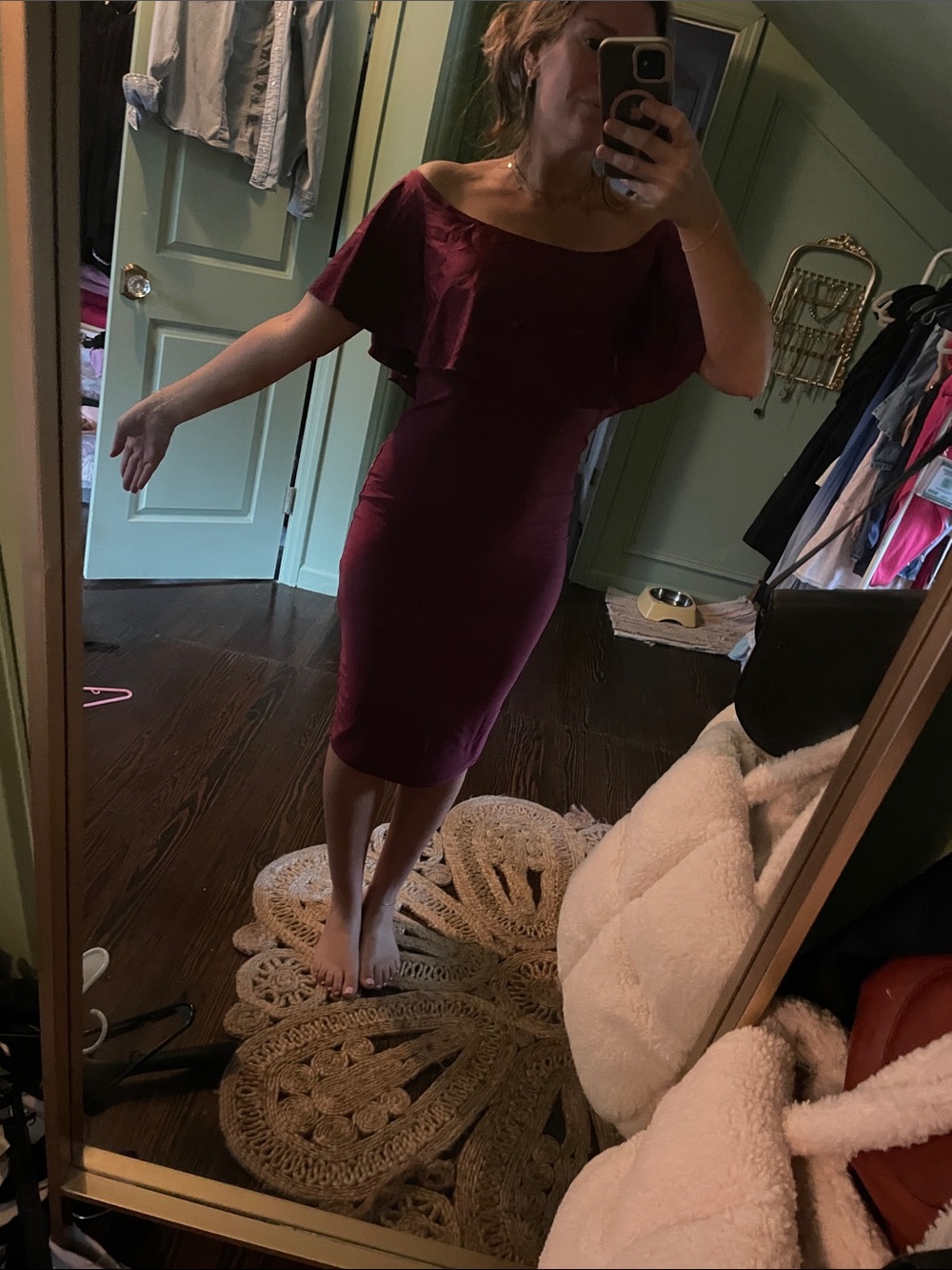 Zara Off-Shoulder Midi Dress in Burgundy